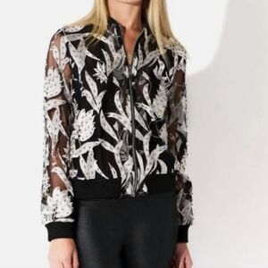 Oo La La S Designer Bomber Jacket Beaded Embroidered Zip-Up Mesh 2680-AZ